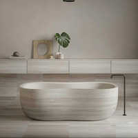 Baignoire autoportante moderne avec surface en pierre solide, drain en marbre naturel pour hôtels et bébés