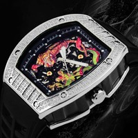 Montre OEM ODM Squelette Diamant Nouveau Design Tigre Dragon Homme Montre Mécanique Automatique Tourbillon Reloj Orologio Automatico