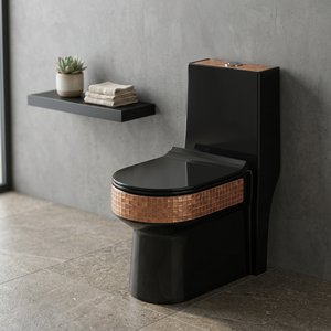 WC monobloc en céramique noir brillant, à poser au sol, design moderne, sanitaires pour salle de bain - Product Image 2