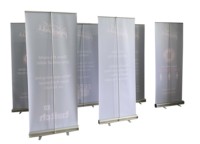 Bannière publicitaire télescopique pliable légère et portable sur mesure avec support en aluminium et installation rapide