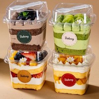 Boîte d'emballage moderne transparente pour gâteau mousse carré, tasse, cuillère, dessert, boîte de cuisson commerciale de Chine