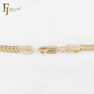 3 मिमी + fj फॉल्ट फैशन गहने दो-तरफ़ा क्यूबन लिंक ब्रैसलेट 14k गोल्ड पीतल आधारित विभाजन - Product Image 2