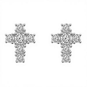 Pendientes Pequeños de Cruz con Diamantes Cultivados en Laboratorio, Chapados en Oro de 14K, Estilo Lindo, Unisex, Ideales para Bodas y Fiestas, Excelente Idea de Regalo - Product Image 1