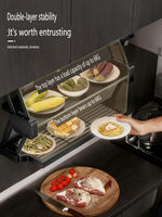 Étagère murale de cuisine escamotable à double niveau - Organiseur pliable en alliage d'aluminium