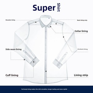 Nuova <span class=keywords><strong>Camicia</strong></span> Formale da <span class=keywords><strong>Uomo</strong></span> a Collo Alto in <span class=keywords><strong>Raso</strong></span> di Cotone Slim-Fit con Colletto Quadrato, Perline e Polsini Solidi, Antipiega, a Maniche Lunghe, per Autunno - Product Image 2