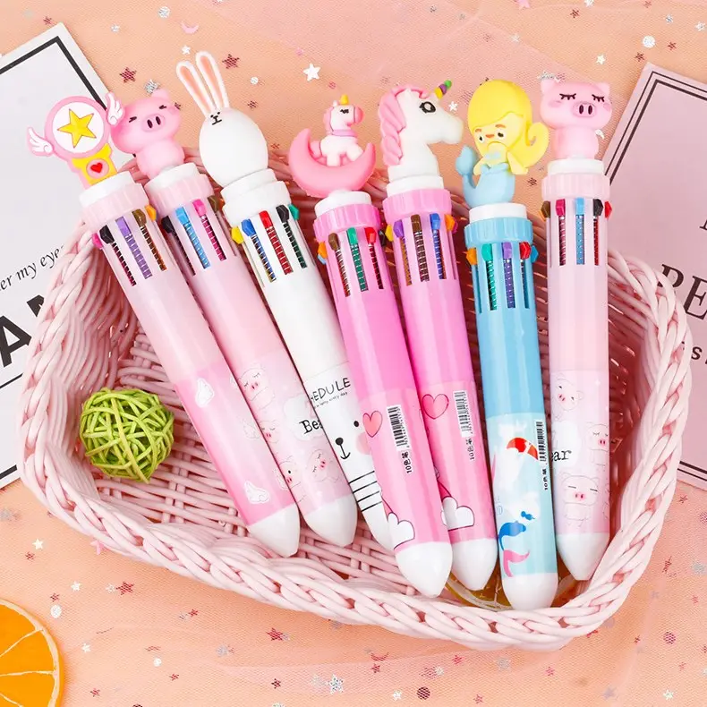 Cute Dinosaur Ballpoint Pens 10 Colors In 1 Pens Multicolor Flamingo Ball Pens For Kids Gift School Office Supplies Stationery