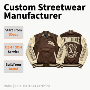 Chaqueta Varsity Vintage Personalizada con Logotipo para Hombre, Bordado Chenille, Parches de Cuero Marrón, Estilo Béisbol - Product Image 1