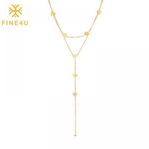 Kalung Panjang Wanita Model Rantai Y Lapis Ganda Berlapis Emas Stainless Steel dengan Hiasan Bintang dan Hati - Product Image 1