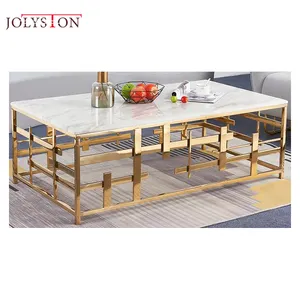 高品质大理石咖啡桌，简约设计金属腿方形中心桌咖啡桌
