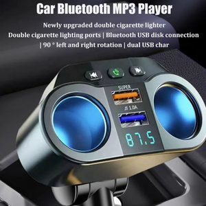 Adaptateur allume-cigare pour voiture, émetteur FM mains libres, double chargeur USB rapide, lecteur <span class=keywords><strong>MP3</strong></span> <span class=keywords><strong>Bluetooth</strong></span> pour voiture, clé USB - Product Image 2