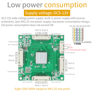 Tamaño mini 38*38mm, placa de interruptor de red pequeña de 8 puertos 100M MX1.25 puerto de red de asiento de fila módulo de expansión de comunicación Ethernet - Product Image 2