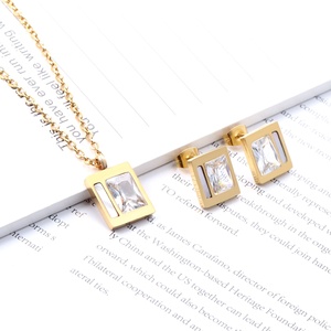 Conjunto de Joyería para Mujer, Collar y Aretes de Acero Inoxidable con Circonita y Baño de Oro de 18k, Estilo Dubai para Bodas - Product Image 1