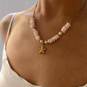 Kalung Rantai Mutiara Berlapis Emas Desain Trendi Wanita Zooying dari Baja Anti Karat - Product Image 2
