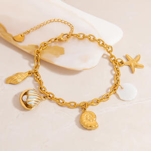 Stainless Steel Pearl <b>Bracelet</b> 18K Gold Plated Conch <b>Shell</b> Pendant Women's Fashion Charm Jewelry Gift - Product Image 2