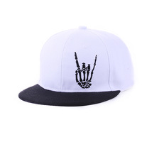 Casquette Snapback Bone Hand Sign à visière plate en sergé uni, style streetwear, réglable, unisexe, cinq couleurs, pour hommes et femmes, usage quotidien