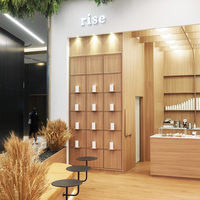 Comptoir de café personnalisé en bois avec éclairage LED, design de kiosque, comptoir de bar, décoration de café, vitrine en verre