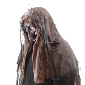 หน้ากากคลุมศีรษะแบบเต็มหัวลายหัวกะโหลกสีม่วง-ดำ สำหรับงานปาร์ตี้ฮาโลวีน ผ้าไหมคลุมหน้าสยองขวัญ อุปกรณ์ประกอบฉากกลางคืน-พลาสติก - Product Image 2