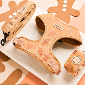 Navidad Alta Calidad recién llegado lujo grande ajustable estampado personalizado patrón terciopelo mascota perro arnés Correa plomo Collar conjunto - Product Image 5