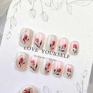 Venta al por mayor de <span class=keywords><strong>uñas</strong></span> artificiales de acrílico de alta calidad borde blanco rosa roja <span class=keywords><strong>diseño</strong></span> suave elegante con pegamento que lleva placa de <span class=keywords><strong>uñas</strong></span> - Product Image 5