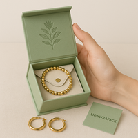 Boîte à bijoux verte de luxe pour bracelet et boucles d'oreilles, emballage personnalisé certifié FSC avec pochette à pression |   Approvisionnement B2B