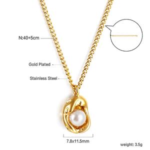 Collier personnalisé en acier inoxydable plaqué or 18 carats avec perle invaginée pour hommes et femmes - Product Image 2