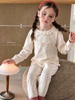 Vêtements de nuit en coton tricoté pour enfants, 95,5% coton, 4,5% élasthanne, doux pour la peau, ensemble de vêtements de maison à manches longues, OEM personnalisé, stock disponible