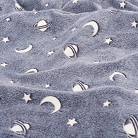 Couverture en Flanelle Lumineuse, Imprimé Étoiles et Lune, Phosphorescente, Sur Demande