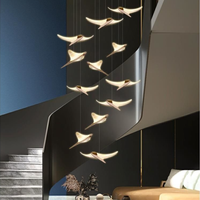 Lustre de Luxe en Fer pour Escalier de Villas et Bâtiments Duplex, Éclairage LED Central, Installation Facile, Style Moderne Minimaliste Poisson Volant