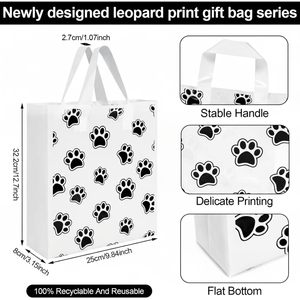 Sacs de boutique en plastique réutilisables 10 x 13 pouces avec poignées pour le shopping et les cadeaux, motif empreinte de patte - Product Image 2