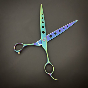 Tijeras Multiusos Azules de 7 Pulgadas con Cinco Orificios, Tijeras de Acero Inoxidable para Peluquería Canina - Product Image 4