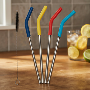Reusable Metal <b>Drinking</b> <b>Straws</b> with Cleaning Brush 5-Pack Colorful Bendable Bar Accessories Modern Style - Product Image 5