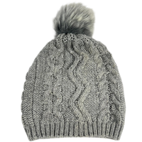 Chapeau d'hiver chaud en laine mélangée pour femme, bonnet en tricot jacquard avec pompon, doux, vintage, unisexe, adulte, gris, chapeau d'hiver pour femme