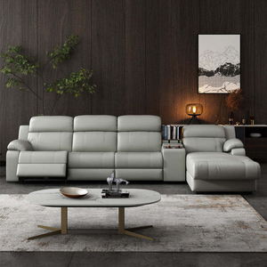 Canapé d'angle moderne en <span class=keywords><strong>cuir</strong></span> avec fonction électrique inclinable, chaise longue et console centrale - Product Image 1