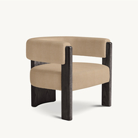 Fauteuil d'appoint en forme de U, rembourré en tissu bouclé crème, style luxe américain, structure en bois foncé massif, pour salon, hôtel, salle de séjour, lecture.