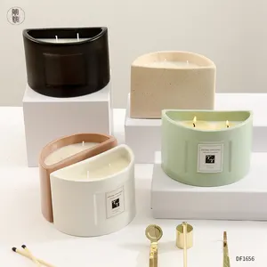 Vente en gros de bougies parfumées colorées de Pâques ensemble-cadeau de navire nordique unique logo personnalisé message demi-cercle pots de bougies en céramique