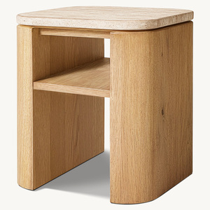 Table d'appoint carrée de style américain personnalisée Rhoohill, de haute qualité, pour salon, en chêne blanc moderne avec plateau en travertin, petite table basse - Product Image 2