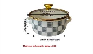 Ensemble de 3 casseroles en émail pour nouilles instantanées, salades et soupes, motif écossais gris, double anse, sous-glaçure, motifs complets, avec couvercle en verre - Product Image 5