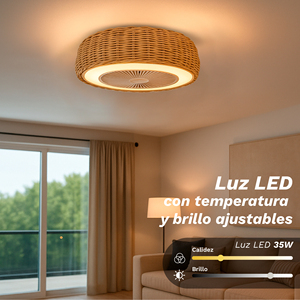 <b>Ceiling</b> <b>Fan</b> 20 Inches LED Light 15W Wicker <b>Remote</b> <b>Control</b> Indoor Use - Product Image 1
