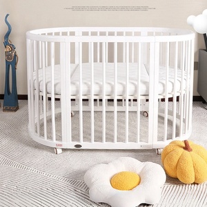 Juego de Muebles para Guardería Aprobado por NZMAN, Convertible 3 en 1, <span class=keywords><strong>Cuna</strong></span> de Madera Ovalada para Bebés Recién Nacidos con Ruedas - Product Image 1