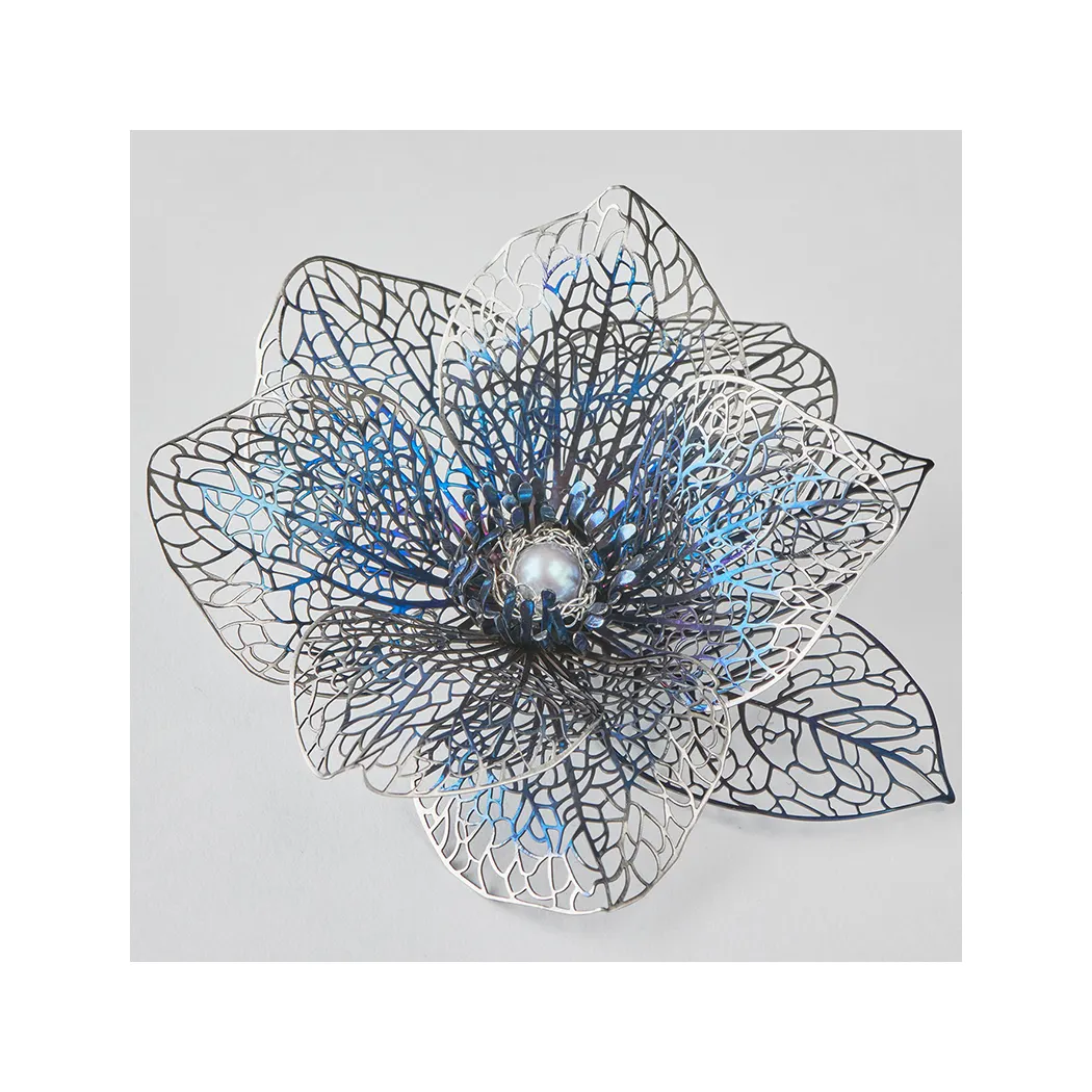 Neodymium magnet aurora blue dress woman flower stainless steel corsage fashion jewelry for sale