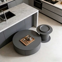 Ensemble de tables basses chic et luxueuses, style crème, noir et blanc, rond, champignon, petit espace, minimaliste, moderne, élégant, salon, usage domestique