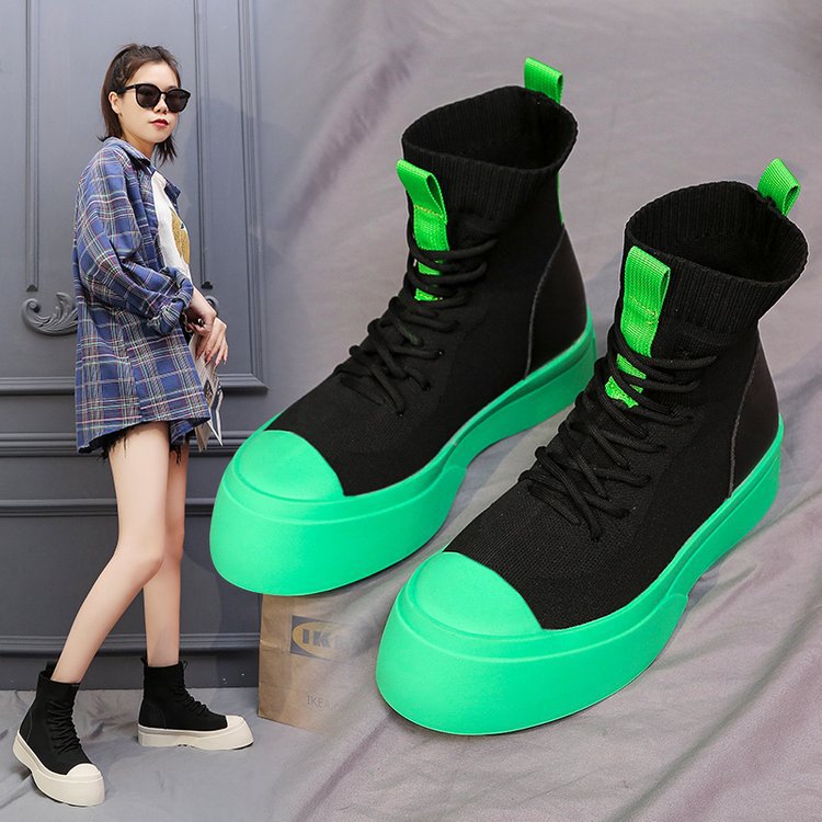 High Top Shoes Women 2022 Casual Thick Soled Flying Woven Breathable Elastic Socks Boots
