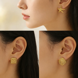 Boucles d'oreilles asymétriques élégantes en forme de tournesol pour femmes, avec placage doré PVD, acier inoxydable 304, bijoux tendance - Product Image 5