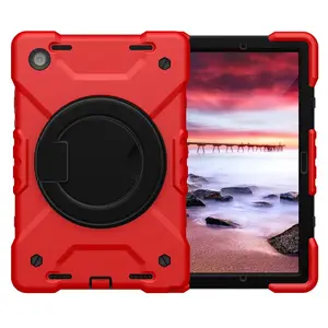 For Samsung Galaxy Tab A8 10.5 (2021) / (2022) Rotary Kickstand Anti drop Tablet Case PC Silicone Cover with Shoulder Strap