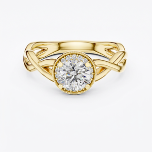 Bague de fiançailles personnalisée en diamant CVD HPHT cultivé en laboratoire, avec halo, bande torsadée tressée et bordure milgrain, en or massif 14 carats, certifiée IGI, cadeau, bague de mariée - Product Image 1