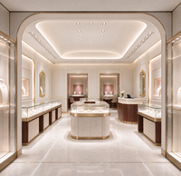 Aménagement de boutique de bijoux haut de gamme, comptoir d'exposition en verre sur mesure, design de décoration intérieure pour boutique de bijoux de détail