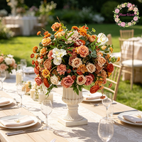 Bouquet de fleurs artificielles en soie fait main, rose et hortensia aux couleurs d'automne, grand bouquet luxueux pour la décoration de table de mariage