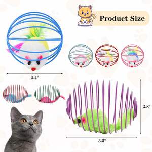 Jouets pour chats colorés, cages en fil métallique avec plumes, matériau PP durable pour l'auto-divertissement des chats et des jouets interactifs - Product Image 3