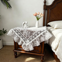 Nappe en dentelle florale blanche transparente, rectangulaire, avec bord festonné, pour décoration intérieure style Cottagecore