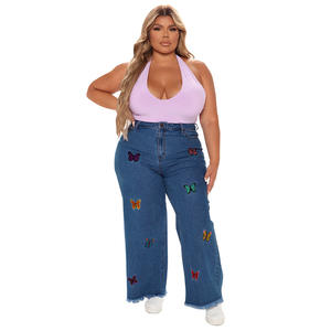 Jeans da <span class=keywords><strong>Donna</strong></span> <span class=keywords><strong>Taglie</strong></span> Forti con Ricamo Personalizzato, Jeans a Vita Alta, <span class=keywords><strong>Pantaloni</strong></span> in Denim per <span class=keywords><strong>Donna</strong></span> - Product Image 6